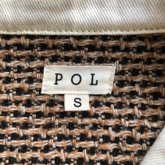 POL White Denim Jacket Ruffle Tweed Collar Frayed Hem Button Front Size Small - Picture 7 of 7